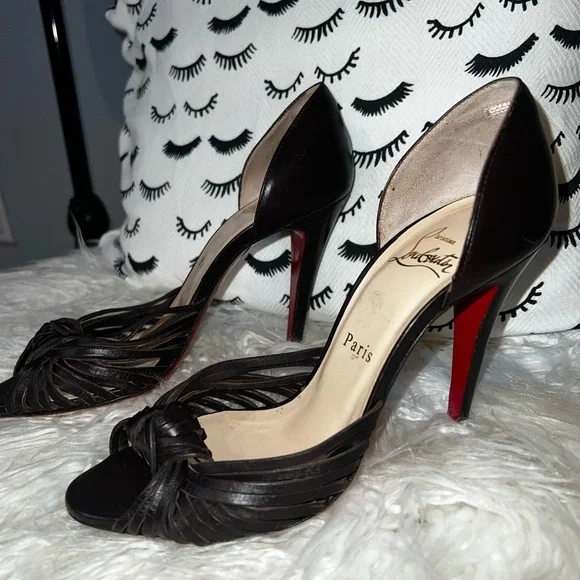 Christian Louboutin Brown Strappy Knot D'Orsay Stiletto Heels 37.5 - Picture 2 of 7